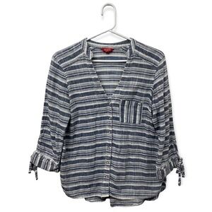 Guess button down striped blue and white blouse 3/4 sleeves size medium.